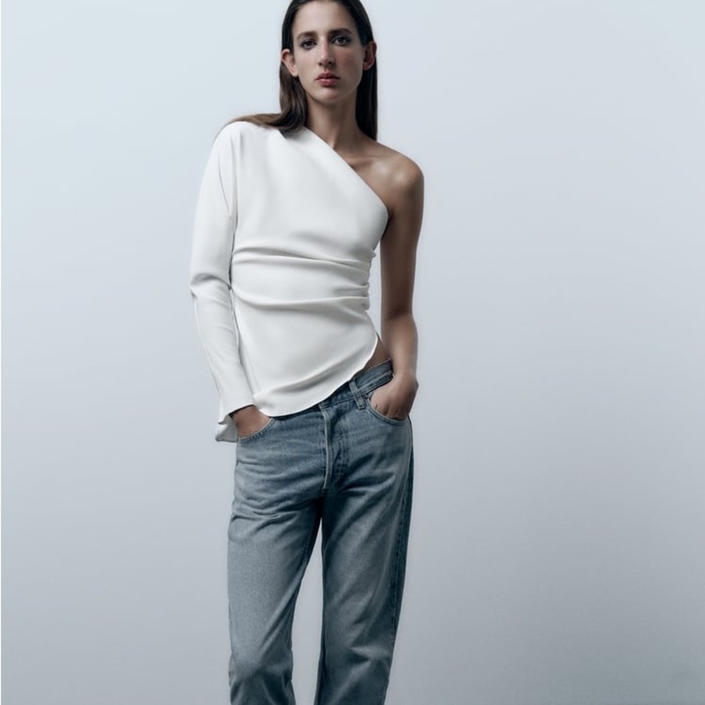NWT Zara RUCHED ASYMMETRIC TOP